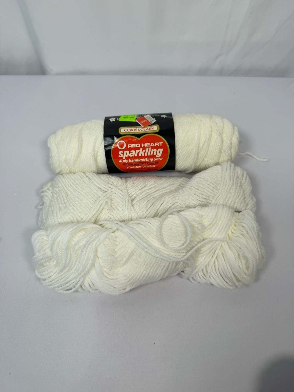 Red Heart Sparkling 4 Ply Yarn White Lot of 3
